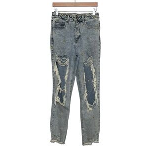 Tinseltown Womens Jeans Size 7 High-Rise Distressed Raw Hem Acid Wash Denim